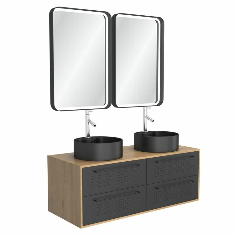 Aurlane Meuble De Salle De Bain - 120x45 + 2 Miroirs LED 80x45 + 2 Vasques Rondes Noire Mat - UBY 120 3 Aurlane Meuble De Salle De Bain - 120x45 + 2 Miroirs LED 80x45 + 2 Vasques Rondes Noire Mat - UBY 120 – Image 3