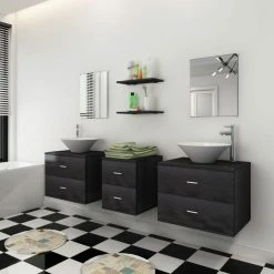 VIDAXL Mobilier De Salle De Bain Avec Lavabo 7 Pcs Noir -Paris Prix boutique B2CD 1324