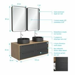 Aurlane Meuble De Salle De Bain - 120x45 + 2 Miroirs LED 80x45 + 2 Vasques Rondes Noire Mat - UBY 120 7 Aurlane Meuble De Salle De Bain - 120x45 + 2 Miroirs LED 80x45 + 2 Vasques Rondes Noire Mat - UBY 120 -Paris Prix boutique B2CD 133