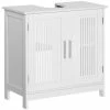 KLEANKIN Meuble Vasque - Meuble Sous-vasque - 2 Portes Rainurées Avec étagère Réglable - Poignées Alliage Aluminium - Dim. 60L X 30l X 60H Cm - MDF Blanc