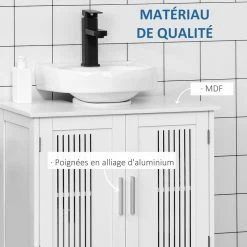 KLEANKIN Meuble Vasque - Meuble Sous-vasque - 2 Portes Rainurées Avec étagère Réglable - Poignées Alliage Aluminium - Dim. 60L X 30l X 60H Cm - MDF Blanc 10 KLEANKIN Meuble Vasque - Meuble Sous-vasque - 2 Portes Rainurées Avec étagère Réglable - Poignées Alliage Aluminium - Dim. 60L X 30l X 60H Cm - MDF Blanc -Paris Prix boutique B2CD 1345