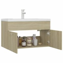 VIDAXL Armoire D'evier Avec Lavabo Integre Chene Sonoma Agglomere -Paris Prix boutique B2CD 1352