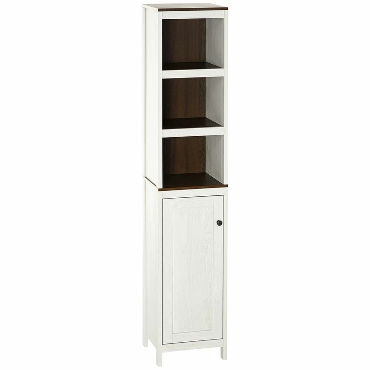 KLEANKIN Meuble Colonne Rangement Salle De Bain Style Cosy Dim. 32L X 30l X 161H Cm 3 Niches Porte Aspect Bois Blanc Effet Vieilli 1 KLEANKIN Meuble Colonne Rangement Salle De Bain Style Cosy Dim. 32L X 30l X 161H Cm 3 Niches Porte Aspect Bois Blanc Effet Vieilli