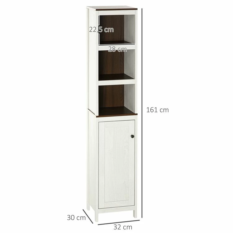 KLEANKIN Meuble Colonne Rangement Salle De Bain Style Cosy Dim. 32L X 30l X 161H Cm 3 Niches Porte Aspect Bois Blanc Effet Vieilli 3 KLEANKIN Meuble Colonne Rangement Salle De Bain Style Cosy Dim. 32L X 30l X 161H Cm 3 Niches Porte Aspect Bois Blanc Effet Vieilli – Image 3