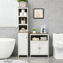 KLEANKIN Meuble Colonne Rangement Salle De Bain Style Cosy Dim. 32L X 30l X 161H Cm 3 Niches Porte Aspect Bois Blanc Effet Vieilli 9 KLEANKIN Meuble Colonne Rangement Salle De Bain Style Cosy Dim. 32L X 30l X 161H Cm 3 Niches Porte Aspect Bois Blanc Effet Vieilli -Paris Prix boutique B2CD 1378