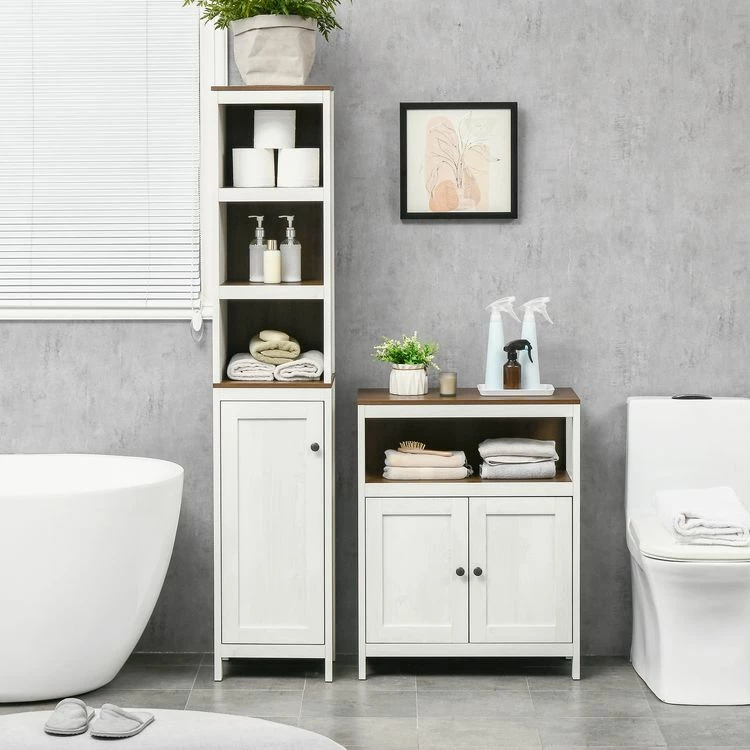 KLEANKIN Meuble Colonne Rangement Salle De Bain Style Cosy Dim. 32L X 30l X 161H Cm 3 Niches Porte Aspect Bois Blanc Effet Vieilli 4 KLEANKIN Meuble Colonne Rangement Salle De Bain Style Cosy Dim. 32L X 30l X 161H Cm 3 Niches Porte Aspect Bois Blanc Effet Vieilli – Image 4