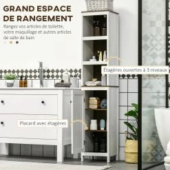 KLEANKIN Meuble Colonne Rangement Salle De Bain Style Cosy Dim. 32L X 30l X 161H Cm 3 Niches Porte Aspect Bois Blanc Effet Vieilli 10 KLEANKIN Meuble Colonne Rangement Salle De Bain Style Cosy Dim. 32L X 30l X 161H Cm 3 Niches Porte Aspect Bois Blanc Effet Vieilli -Paris Prix boutique B2CD 1379