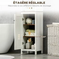 KLEANKIN Meuble Colonne Rangement Salle De Bain Style Cosy Dim. 32L X 30l X 161H Cm 3 Niches Porte Aspect Bois Blanc Effet Vieilli 11 KLEANKIN Meuble Colonne Rangement Salle De Bain Style Cosy Dim. 32L X 30l X 161H Cm 3 Niches Porte Aspect Bois Blanc Effet Vieilli -Paris Prix boutique B2CD 1380