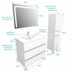 Aurlane Ensemble Meuble De Salle De Bain Blanc 80 Cm Sur Pied 3 Tiroirs + Vasque Ceramique Blanche + Miroir 8 Aurlane Ensemble Meuble De Salle De Bain Blanc 80 Cm Sur Pied 3 Tiroirs + Vasque Ceramique Blanche + Miroir -Paris Prix boutique B2CD 1390