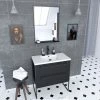 Aurlane Pack Meuble De Salle De Bain 80x50 Cm NOIR MAT - 2 Tiroirs Noir Mat - Vasque Blanche + Miroir