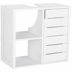 HOMCOM Meuble Salle De Bain Mural - Meuble Sous-vasque - Placard 1 Porte Avec étagère - Double Niche - Dim. 60L X 30l X 54H Cm - MDF Blanc