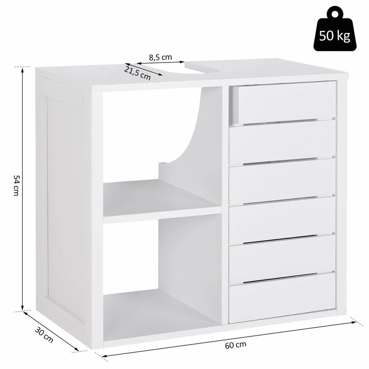 HOMCOM Meuble Salle De Bain Mural - Meuble Sous-vasque - Placard 1 Porte Avec étagère - Double Niche - Dim. 60L X 30l X 54H Cm - MDF Blanc 3 HOMCOM Meuble Salle De Bain Mural - Meuble Sous-vasque - Placard 1 Porte Avec étagère - Double Niche - Dim. 60L X 30l X 54H Cm - MDF Blanc – Image 3