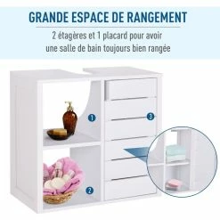 HOMCOM Meuble Salle De Bain Mural - Meuble Sous-vasque - Placard 1 Porte Avec étagère - Double Niche - Dim. 60L X 30l X 54H Cm - MDF Blanc 9 HOMCOM Meuble Salle De Bain Mural - Meuble Sous-vasque - Placard 1 Porte Avec étagère - Double Niche - Dim. 60L X 30l X 54H Cm - MDF Blanc -Paris Prix boutique B2CD 1400