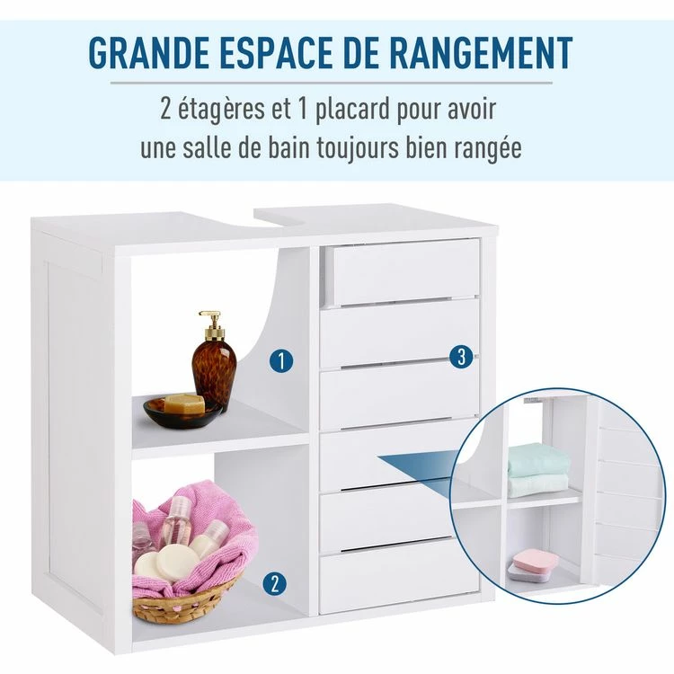 HOMCOM Meuble Salle De Bain Mural - Meuble Sous-vasque - Placard 1 Porte Avec étagère - Double Niche - Dim. 60L X 30l X 54H Cm - MDF Blanc 4 HOMCOM Meuble Salle De Bain Mural - Meuble Sous-vasque - Placard 1 Porte Avec étagère - Double Niche - Dim. 60L X 30l X 54H Cm - MDF Blanc – Image 4