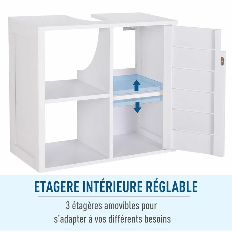 HOMCOM Meuble Salle De Bain Mural - Meuble Sous-vasque - Placard 1 Porte Avec étagère - Double Niche - Dim. 60L X 30l X 54H Cm - MDF Blanc 5 HOMCOM Meuble Salle De Bain Mural - Meuble Sous-vasque - Placard 1 Porte Avec étagère - Double Niche - Dim. 60L X 30l X 54H Cm - MDF Blanc – Image 5
