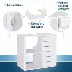 HOMCOM Meuble Salle De Bain Mural - Meuble Sous-vasque - Placard 1 Porte Avec étagère - Double Niche - Dim. 60L X 30l X 54H Cm - MDF Blanc 11 HOMCOM Meuble Salle De Bain Mural - Meuble Sous-vasque - Placard 1 Porte Avec étagère - Double Niche - Dim. 60L X 30l X 54H Cm - MDF Blanc -Paris Prix boutique B2CD 1402