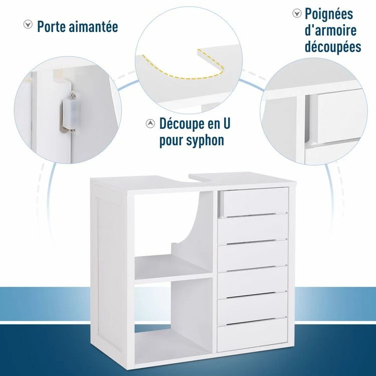 HOMCOM Meuble Salle De Bain Mural - Meuble Sous-vasque - Placard 1 Porte Avec étagère - Double Niche - Dim. 60L X 30l X 54H Cm - MDF Blanc 6 HOMCOM Meuble Salle De Bain Mural - Meuble Sous-vasque - Placard 1 Porte Avec étagère - Double Niche - Dim. 60L X 30l X 54H Cm - MDF Blanc – Image 6