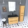 Aurlane Pack Meuble De Salle De Bain 80x50cm Chene Brun - 2 Tiroirs Chene Brun - Vasque Resine Noire
