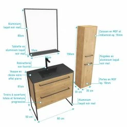 Aurlane Pack Meuble De Salle De Bain 80x50cm Chene Brun - 2 Tiroirs Chene Brun - Vasque Resine Noire 8 Aurlane Pack Meuble De Salle De Bain 80x50cm Chene Brun - 2 Tiroirs Chene Brun - Vasque Resine Noire -Paris Prix boutique B2CD 1420