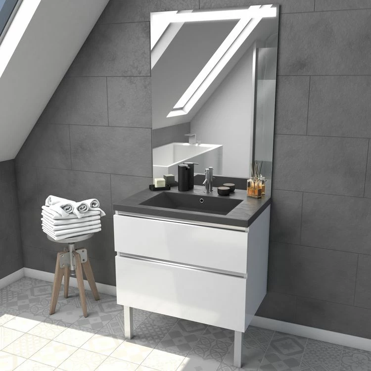 Aurlane Meuble Salle De Bain 80 Cm Blanc - Avec Tiroirs - Vasque Et Miroir - MERELY STONE 80 1 Aurlane Meuble Salle De Bain 80 Cm Blanc - Avec Tiroirs - Vasque Et Miroir - MERELY STONE 80