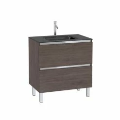 Aurlane Pack Meuble De Salle De Bain 80x50 Cm Graphite - 2 Tiroirs - Vasque En Verre Noir -Paris Prix boutique B2CD 1467