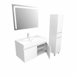 Aurlane Ensemble Meuble De Salle De Bain Blanc 60cm Suspendu A Portes + Vasque Ceramique Blanche + Miroir -Paris Prix boutique B2CD 1472