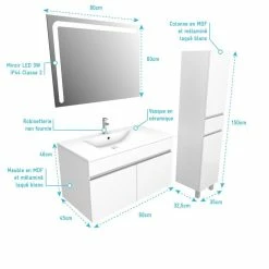 Aurlane Ensemble Meuble De Salle De Bain Blanc 60cm Suspendu A Portes + Vasque Ceramique Blanche + Miroir -Paris Prix boutique B2CD 1473