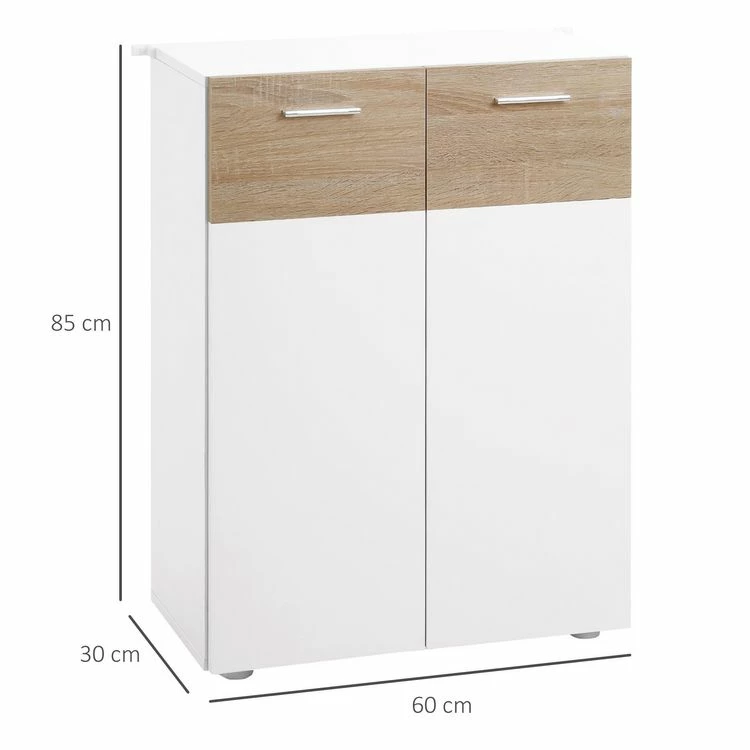 KLEANKIN Meuble Bas De Salle De Bain Placard Double Porte Avec 2 étagères Réglables Panneaux Particules Blanc Aspect Chêne Clair 3 KLEANKIN Meuble Bas De Salle De Bain Placard Double Porte Avec 2 étagères Réglables Panneaux Particules Blanc Aspect Chêne Clair – Image 3