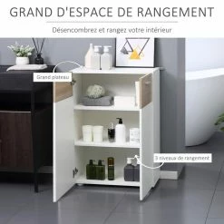 KLEANKIN Meuble Bas De Salle De Bain Placard Double Porte Avec 2 étagères Réglables Panneaux Particules Blanc Aspect Chêne Clair 9 KLEANKIN Meuble Bas De Salle De Bain Placard Double Porte Avec 2 étagères Réglables Panneaux Particules Blanc Aspect Chêne Clair -Paris Prix boutique B2CD 1478
