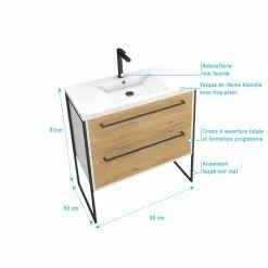Aurlane Meuble De Salle De Bain 80x50cm Blanc - 2 Tiroirs Chêne Naturel - Vasque Blanche - STRUCTURA F023 8 Aurlane Meuble De Salle De Bain 80x50cm Blanc - 2 Tiroirs Chêne Naturel - Vasque Blanche - STRUCTURA F023 -Paris Prix boutique B2CD 1484