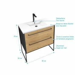 Aurlane Meuble Salle De Bains 80 Cm à Tiroirs Finition Chêne Et Noir - Vasque Résine Blanche - STRUCTURA 8 Aurlane Meuble Salle De Bains 80 Cm à Tiroirs Finition Chêne Et Noir - Vasque Résine Blanche - STRUCTURA -Paris Prix boutique B2CD 1489