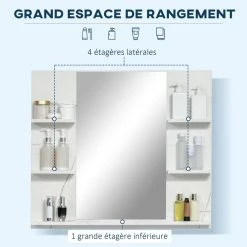 KLEANKIN Miroir De Salle De Bain Avec étagères - 4 étagères Latérales + Grande étagère Inférieure - Kit Installation Fourni - MDF Blanc Effet Marbre 10 KLEANKIN Miroir De Salle De Bain Avec étagères - 4 étagères Latérales + Grande étagère Inférieure - Kit Installation Fourni - MDF Blanc Effet Marbre -Paris Prix boutique B2CD 1500