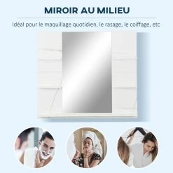 KLEANKIN Miroir De Salle De Bain Avec étagères - 4 étagères Latérales + Grande étagère Inférieure - Kit Installation Fourni - MDF Blanc Effet Marbre 11 KLEANKIN Miroir De Salle De Bain Avec étagères - 4 étagères Latérales + Grande étagère Inférieure - Kit Installation Fourni - MDF Blanc Effet Marbre -Paris Prix boutique B2CD 1501