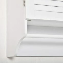 KLEANKIN Armoire Haute Murale Salle De Bain Ou WC - Placard 2 Portes Persiennes Avec étagère - Porte-serviette - MDF Blanc -Paris Prix boutique B2CD 1517