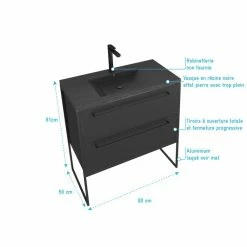 Aurlane Meuble De Salle De Bain 80x50cm - 2 Tiroirs - Vasque Résine Noire Effet Pierre - STRUCTURA F051 8 Aurlane Meuble De Salle De Bain 80x50cm - 2 Tiroirs - Vasque Résine Noire Effet Pierre - STRUCTURA F051 -Paris Prix boutique B2CD 1521