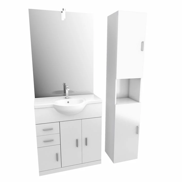Aurlane Ensemble De Salle De Bain Blanc 80cm + Vasque En Céramique Blanche + Miroir LED + Colonne 2 Portes 3 Aurlane Ensemble De Salle De Bain Blanc 80cm + Vasque En Céramique Blanche + Miroir LED + Colonne 2 Portes – Image 3