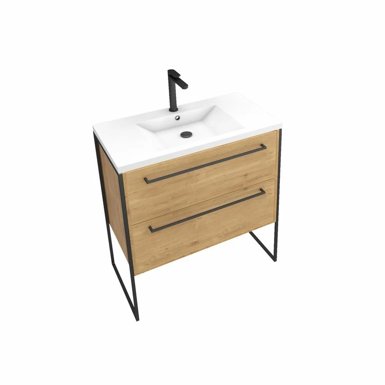 Aurlane Meuble De Salle De Bain 80x50cm - Vasque Blanche 80x50cm - 2 Tiroirs Finition Chêne Naturel 3 Aurlane Meuble De Salle De Bain 80x50cm - Vasque Blanche 80x50cm - 2 Tiroirs Finition Chêne Naturel – Image 3