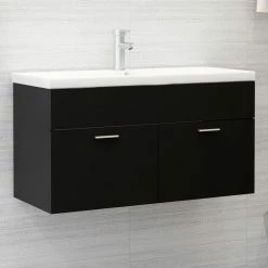 VIDAXL Armoire D'evier Avec Lavabo Integre Noir Agglomere