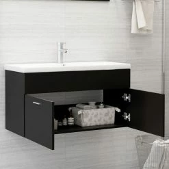 VIDAXL Armoire D'evier Avec Lavabo Integre Noir Agglomere -Paris Prix boutique B2CD 1534
