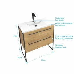 Aurlane Meuble De Salle De Bain 80x50cm - Vasque Blanche 80x50cm - 2 Tiroirs Finition Chêne Naturel 7 Aurlane Meuble De Salle De Bain 80x50cm - Vasque Blanche 80x50cm - 2 Tiroirs Finition Chêne Naturel -Paris Prix boutique B2CD 154