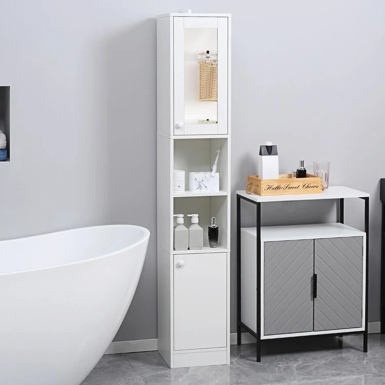 KLEANKIN Meuble Colonne De Salle De Bain 2 Portes Avec étagères Réglables 2 Niches Miroir Panneaux Particules Blanc 2 KLEANKIN Meuble Colonne De Salle De Bain 2 Portes Avec étagères Réglables 2 Niches Miroir Panneaux Particules Blanc – Image 2