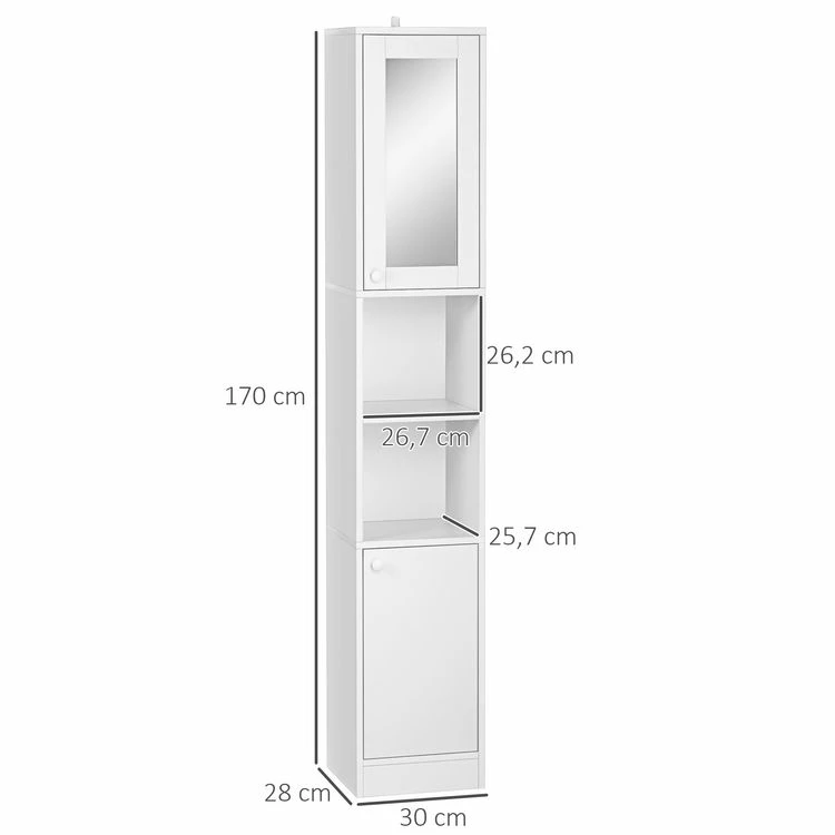 KLEANKIN Meuble Colonne De Salle De Bain 2 Portes Avec étagères Réglables 2 Niches Miroir Panneaux Particules Blanc 3 KLEANKIN Meuble Colonne De Salle De Bain 2 Portes Avec étagères Réglables 2 Niches Miroir Panneaux Particules Blanc – Image 3