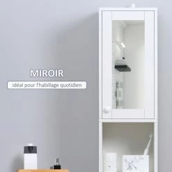 KLEANKIN Meuble Colonne De Salle De Bain 2 Portes Avec étagères Réglables 2 Niches Miroir Panneaux Particules Blanc 9 KLEANKIN Meuble Colonne De Salle De Bain 2 Portes Avec étagères Réglables 2 Niches Miroir Panneaux Particules Blanc -Paris Prix boutique B2CD 1556