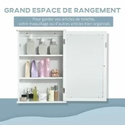 KLEANKIN Armoire Murale De Salle De Bain Avec Miroir - Armoire à Glace - Placard De Rangement Toilettes - 1 Porte, 2 étagères - Verre MDF Blanc 10 KLEANKIN Armoire Murale De Salle De Bain Avec Miroir - Armoire à Glace - Placard De Rangement Toilettes - 1 Porte, 2 étagères - Verre MDF Blanc -Paris Prix boutique B2CD 1563