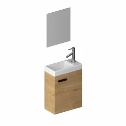 Aurlane Pack Meuble Lave Mains Finition Décors Bois 54x41x22cm + Miroir - SMALLY WOOD -Paris Prix boutique B2CD 1573