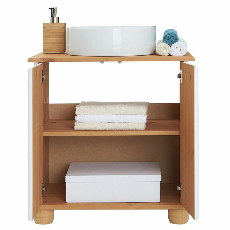 IDIMEX Meuble Sous Lavabo COLMAR Meuble De Rangement Salle De Bain, Meuble Sous Vasque Avec 2 Portes, En Pin Massif Lasuré Blanc Et Brun 4 IDIMEX Meuble Sous Lavabo COLMAR Meuble De Rangement Salle De Bain, Meuble Sous Vasque Avec 2 Portes, En Pin Massif Lasuré Blanc Et Brun – Image 4