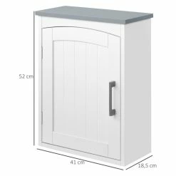 KLEANKIN Armoire Haute Murale De Salle De Bain Ou WC - Placard Porte Avec étagère Réglable - Dim. 41L X 18l X 52H Cm - MDF Blanc Gris -Paris Prix boutique B2CD 1588
