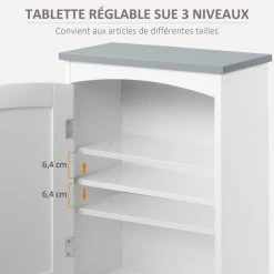 KLEANKIN Armoire Haute Murale De Salle De Bain Ou WC - Placard Porte Avec étagère Réglable - Dim. 41L X 18l X 52H Cm - MDF Blanc Gris -Paris Prix boutique B2CD 1591