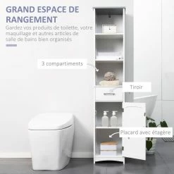 KLEANKIN Meuble Colonne Salle De Bain - 3 Niches, Placard Porte étagère, Tiroir - MDF Blanc Gris 8 KLEANKIN Meuble Colonne Salle De Bain - 3 Niches, Placard Porte étagère, Tiroir - MDF Blanc Gris -Paris Prix boutique B2CD 1594