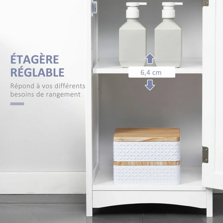 KLEANKIN Meuble Colonne Salle De Bain - 3 Niches, Placard Porte étagère, Tiroir - MDF Blanc Gris 4 KLEANKIN Meuble Colonne Salle De Bain - 3 Niches, Placard Porte étagère, Tiroir - MDF Blanc Gris – Image 4